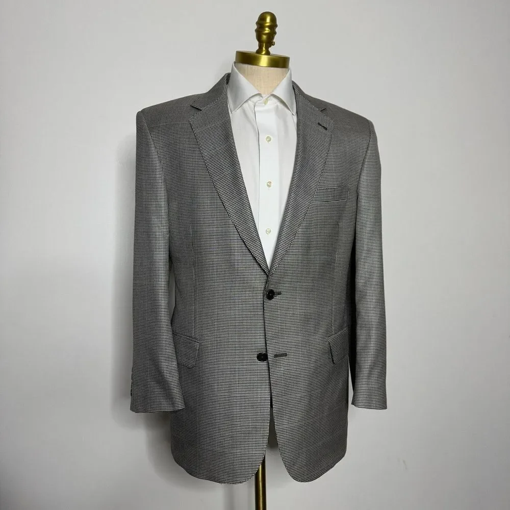 Jos A Bank Gold‎ Signature 44R Blazer Sport Coat Mens Gray Check Wool Silk